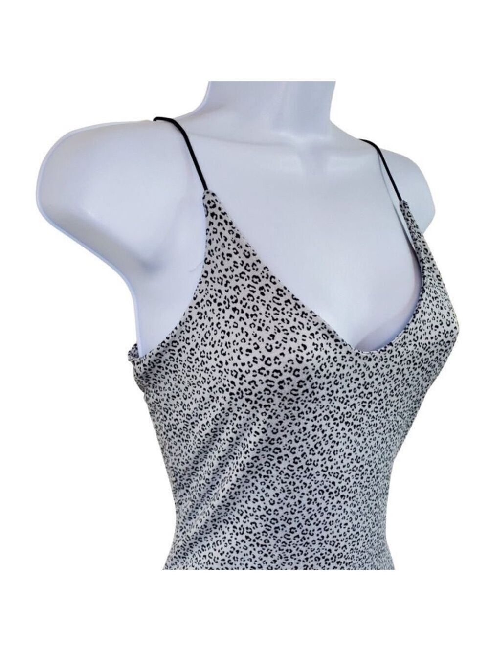 Gaze Gray Black Leopard Print Bodysuit Spaghetti Strap Stretch Fitted Small - Picture 5 of 15
